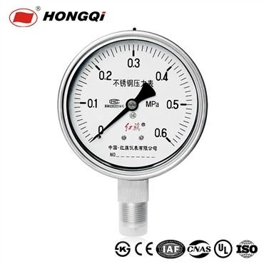 Hongqi 100 mm (4 Zoll) druckfestes Sicherheits-/nicht flüssiges Füllmanometer, Bodenmontage, Gewindeanschluss, M20 * 1,5 / OEM.